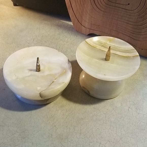 VTG.AGATE THICK CANDLE HOLDERS! SO COOL ☆ - Picture 2 of 8